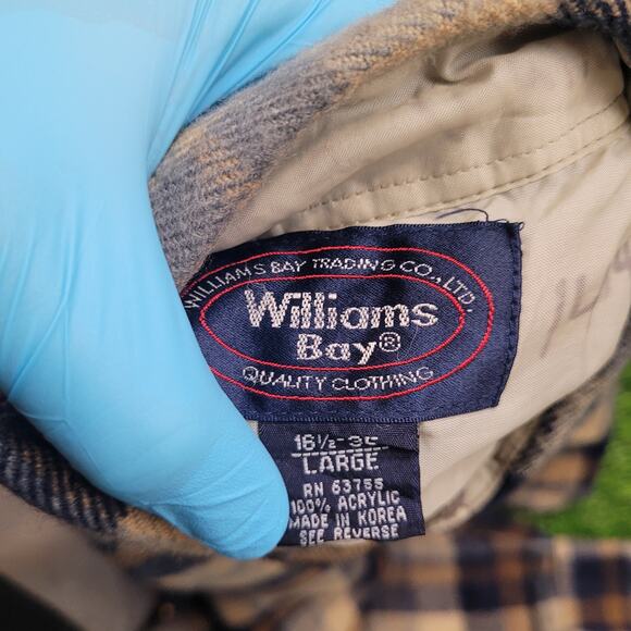VTG 80s Williams Bay Flannel Shirt Mens L 16.5 / 34 Grunge Lumberjack Gorpcore - Picture 5 of 5